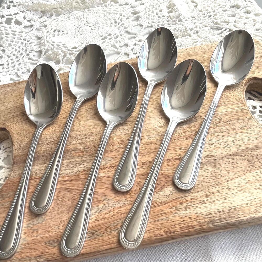 Cuisinart Stainless Steel Country Beaded Pattern Set Of 6 Soup Spoons 7" 18/10